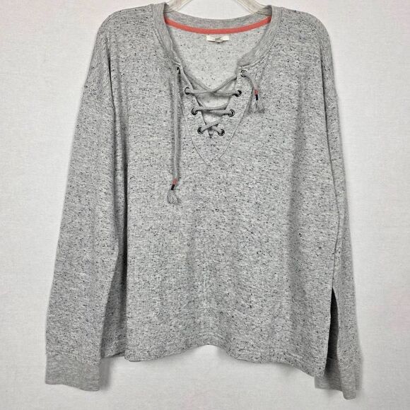 Maurices Gray Speckled Lace Up Pullover Sweater L - Picture 7 of 8